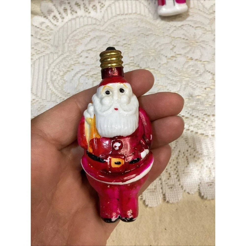 Antique Figural Milk Glass Santa Claus & Mini House Light Bulb Untested Japan